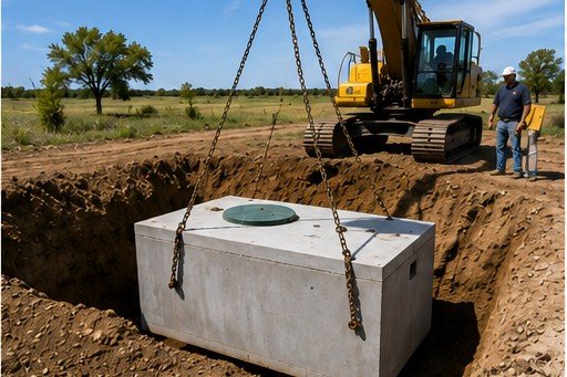Underground tank being installed at a construction site