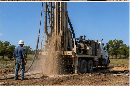 Drilling equipment operating near a residential property